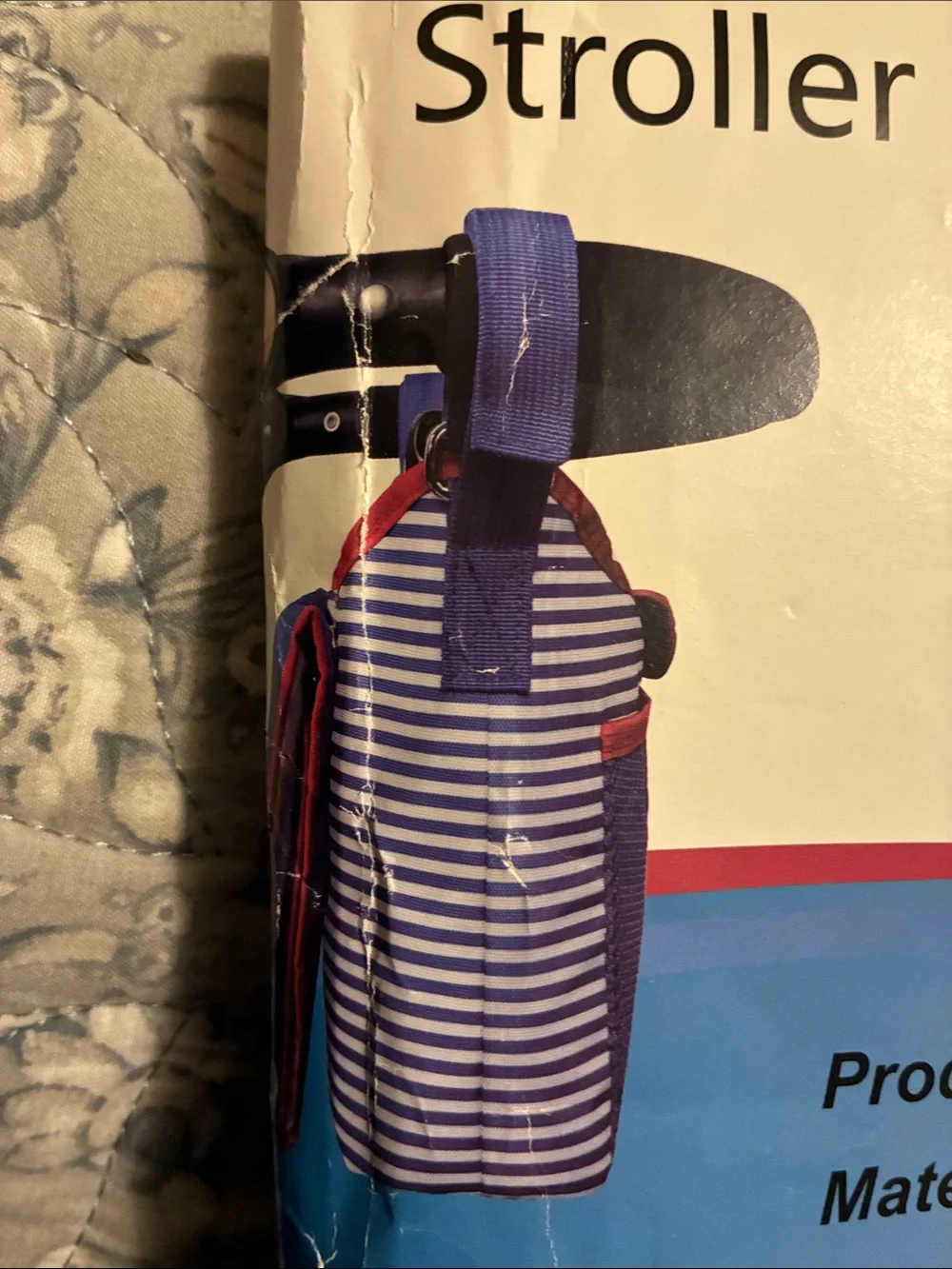 Blue/White Striped Stroller Organizer w/ Bottle Holder & Changing Pad 36x17x14
